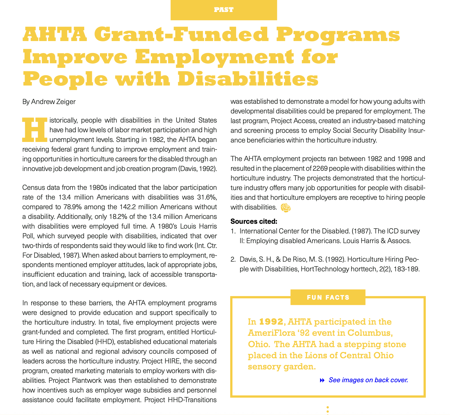AHTA Grant-Funded Programs Improve Employment For People with Disabilities
