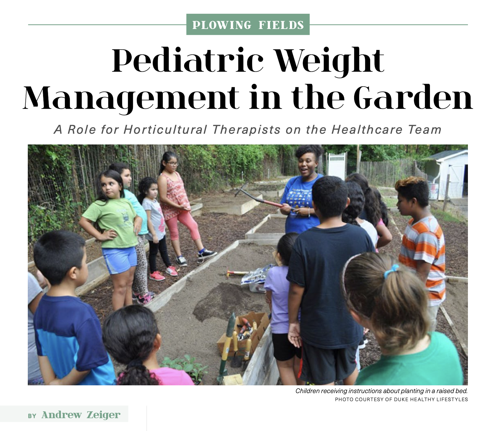 Pediatric Weight Management in the Garden: A Role for Horticultural Therapists on the Healthcare Team